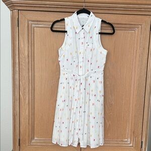 Anthropologie White Midi Dress with Multicolor Accents